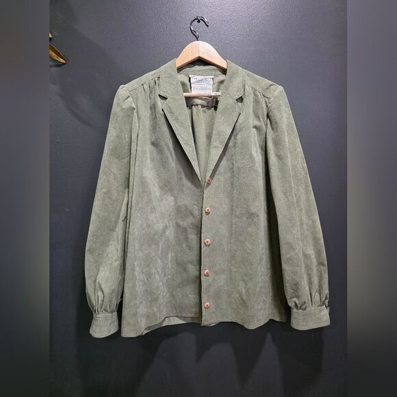 Sage Green Button Washable Suede Long Sleeve Blazer Women’s Sz 10 Western Boho - Picture 1 of 9